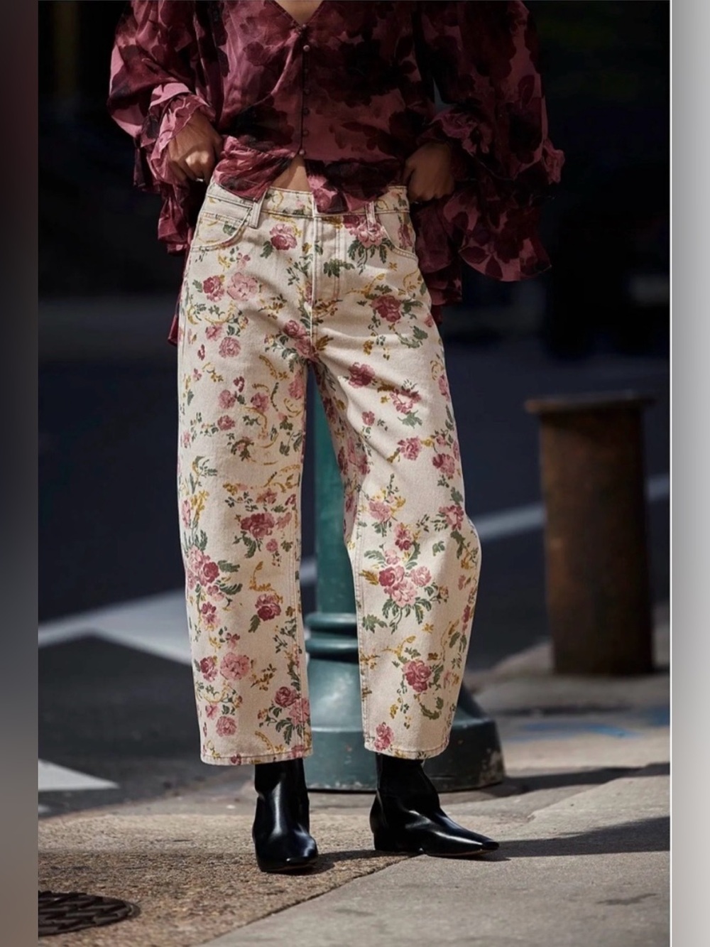 Free People NWT Deep Trance Mid Rise Printed Jeans Wallpaper Floral Size 31